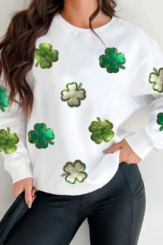 Lucky Clover Round Neck Long Sleeve Sweatshirt sold by Charming Charlie