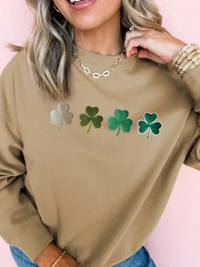 Embroidered Clover Pattern Round Neck Sweatshirt sold by Charming Charlie