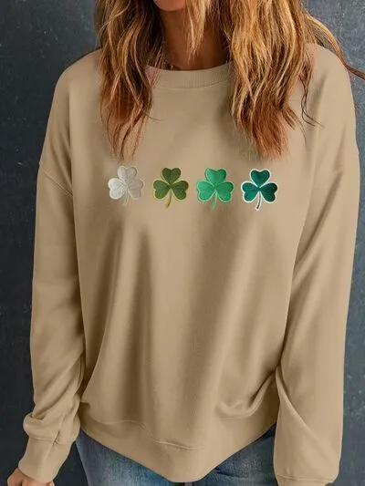 Embroidered Clover Pattern Round Neck Sweatshirt sold by Charming Charlie product image thumbnail 5