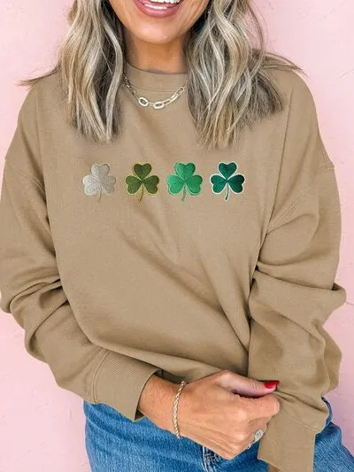 Embroidered Clover Pattern Round Neck Sweatshirt sold by Charming Charlie product image thumbnail 2