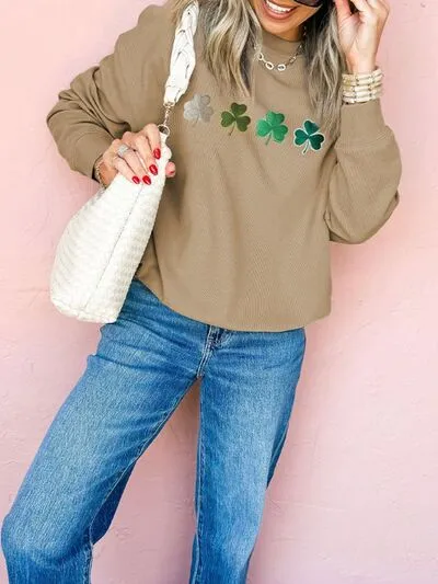 Embroidered Clover Pattern Round Neck Sweatshirt sold by Charming Charlie product image thumbnail 3