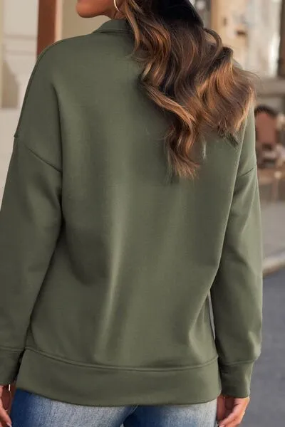 Side Slit Half Zip Long Sleeve Sweatshirt sold by Charming Charlie product image thumbnail 2