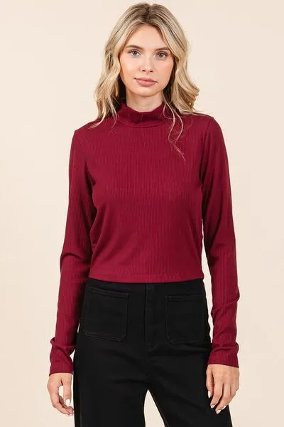 Mittoshop Mock Neck Rib Knit Long Sleeve Crop Top sold by Charming Charlie product image thumbnail 4