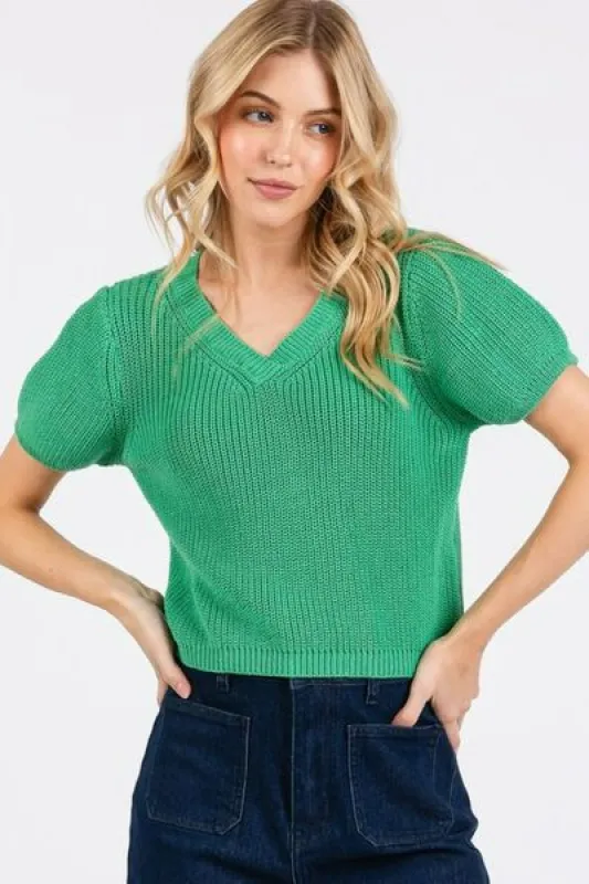 Mittoshop V-Neck Short Sleeve Crop Sweater sold by Charming Charlie
