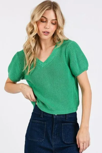Mittoshop V-Neck Short Sleeve Crop Sweater sold by Charming Charlie product image thumbnail 4