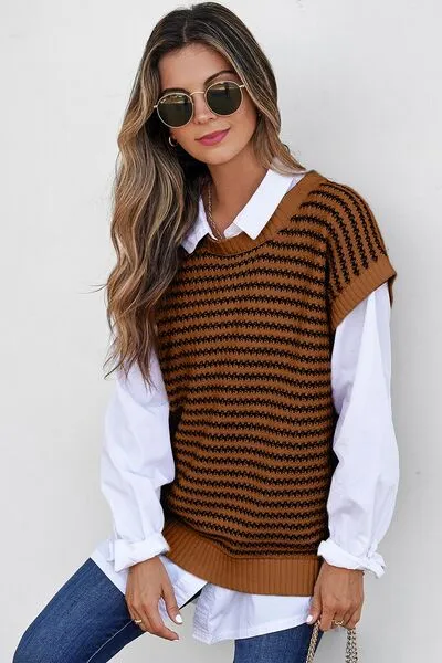 Striped Round Neck Sweater Vest sold by Charming Charlie product image thumbnail 2