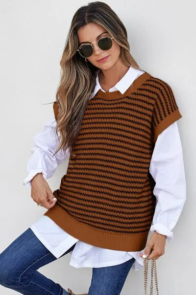 Striped Round Neck Sweater Vest sold by Charming Charlie product image thumbnail 3