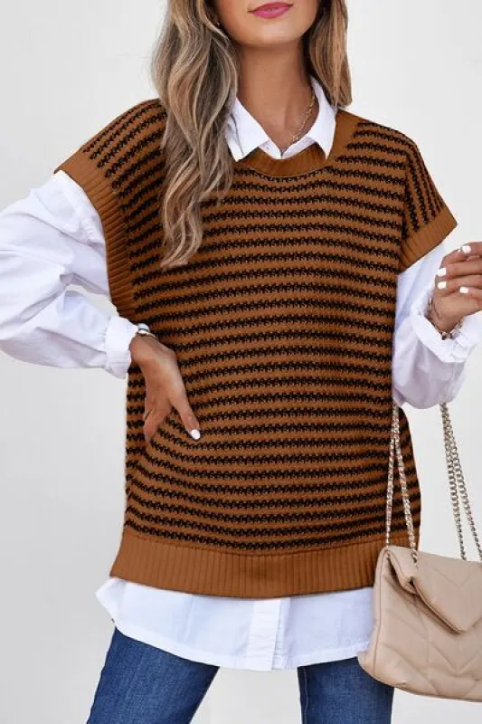 Striped Round Neck Sweater Vest sold by Charming Charlie