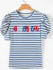 AMERICA Striped Round Neck Puff Sleeve Top sold by Charming Charlie