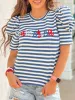 AMERICA Striped Round Neck Puff Sleeve Top sold by Charming Charlie
