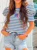 AMERICA Striped Round Neck Puff Sleeve Top sold by Charming Charlie