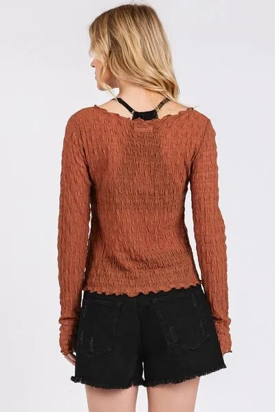 Mittoshop Lettuce Hem Boat Neck Long Sleeve Blouse sold by Charming Charlie product image thumbnail 4