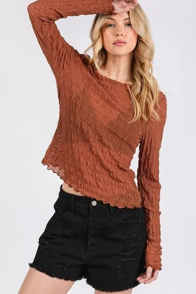 Mittoshop Lettuce Hem Boat Neck Long Sleeve Blouse sold by Charming Charlie