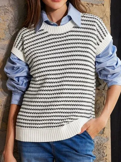 Round Neck Striped Sweater Vest sold by Charming Charlie