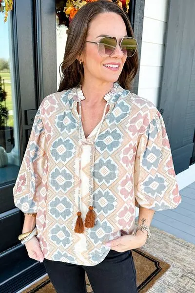 Tassel Tie Neck Balloon Sleeve Blouse sold by Charming Charlie product image thumbnail 2