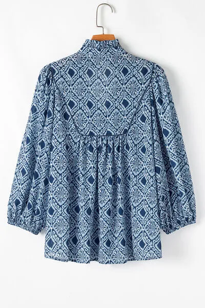 Geometric Print Frilled Notched Blouse sold by Charming Charlie product image thumbnail 5