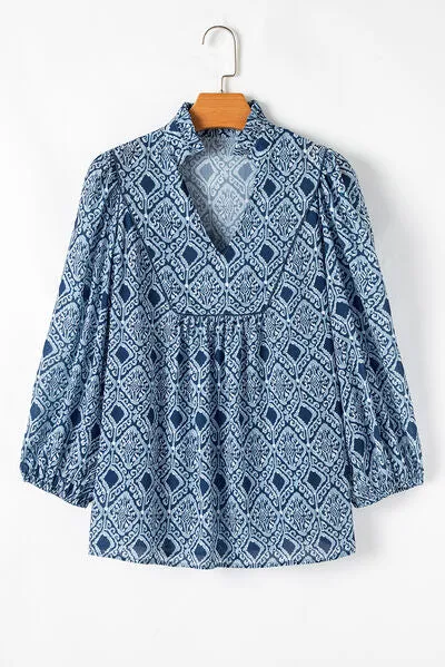 Geometric Print Frilled Notched Blouse sold by Charming Charlie product image thumbnail 4