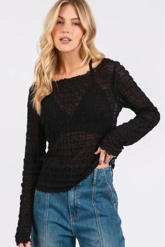 Mittoshop Lettuce Hem Boat Neck Long Sleeve Blouse sold by Charming Charlie