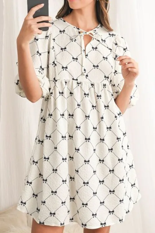 Bow Print Tie Neck Half Sleeve Dress sold by Charming Charlie