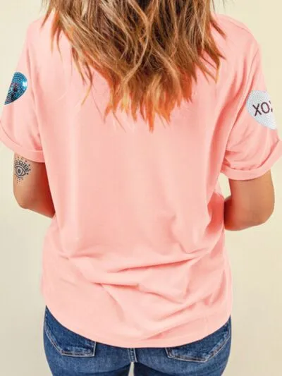 Valentine’s Day Sequin Heart Round Neck Short Sleeve T-Shirt sold by Charming Charlie product image thumbnail 3