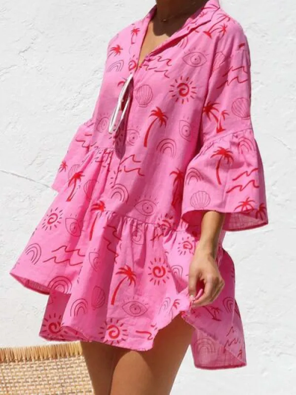 Button Detail Ruffled Hem Printed Mini Dress sold by Charming Charlie