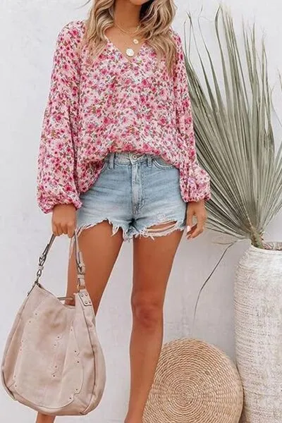 Printed Notched Long Sleeve Blouse sold by Charming Charlie product image thumbnail 4