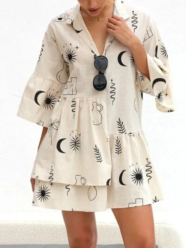 Printed Collared Neck Three-Quarter Sleeve Mini Dress sold by Charming Charlie