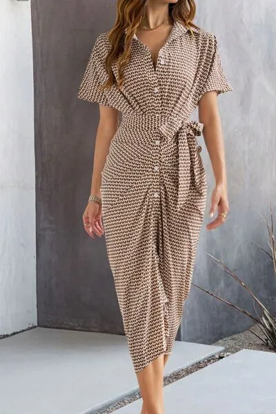 Devine Collared Neck Short Sleeve Midi Shirt Dress sold by Charming Charlie product image thumbnail 3