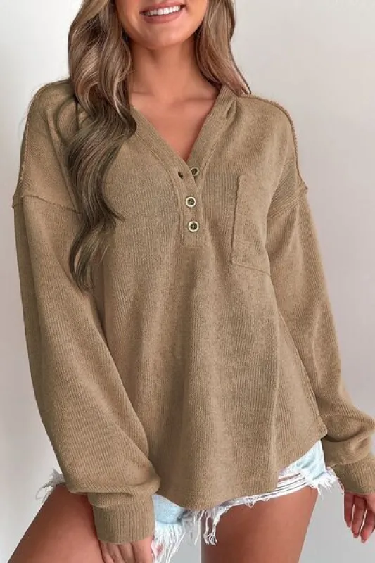 Button Detail Long Sleeve Hoodie sold by Charming Charlie