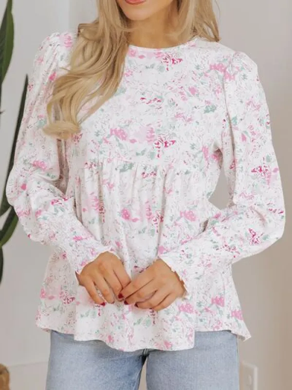 Printed Round Neck Long Sleeve Blouse sold by Charming Charlie