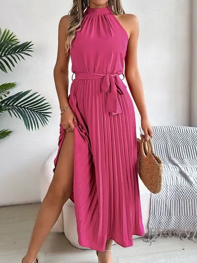 Pleated Tie Waist Sleeveless Midi Dress sold by Charming Charlie product image thumbnail 5