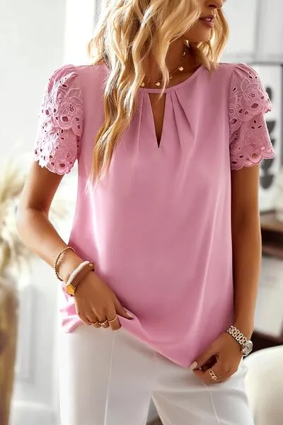 Devine Cutout Round Neck Short Sleeve Blouse sold by Charming Charlie product image thumbnail 4