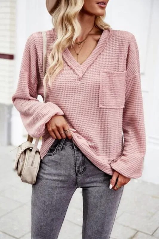 Devine Waffle-Knit V-Neck Long Sleeve Top sold by Charming Charlie