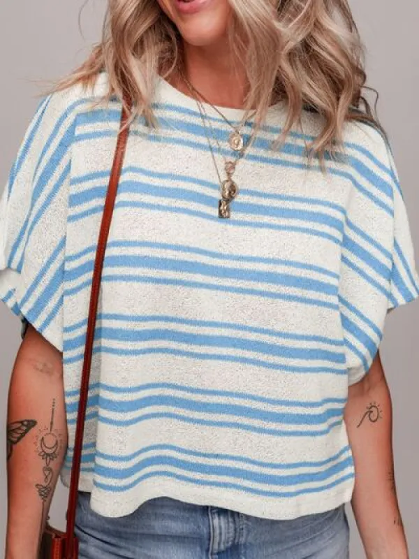 Stripe Round Neck Half Sleeve Knit Top sold by Charming Charlie