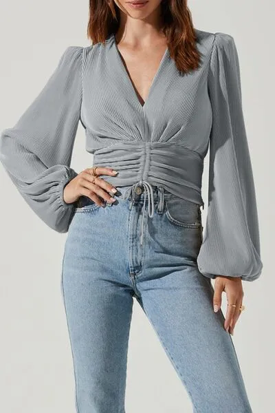 Drawstring V-Neck Long Sleeve Blouse sold by Charming Charlie product image thumbnail 4