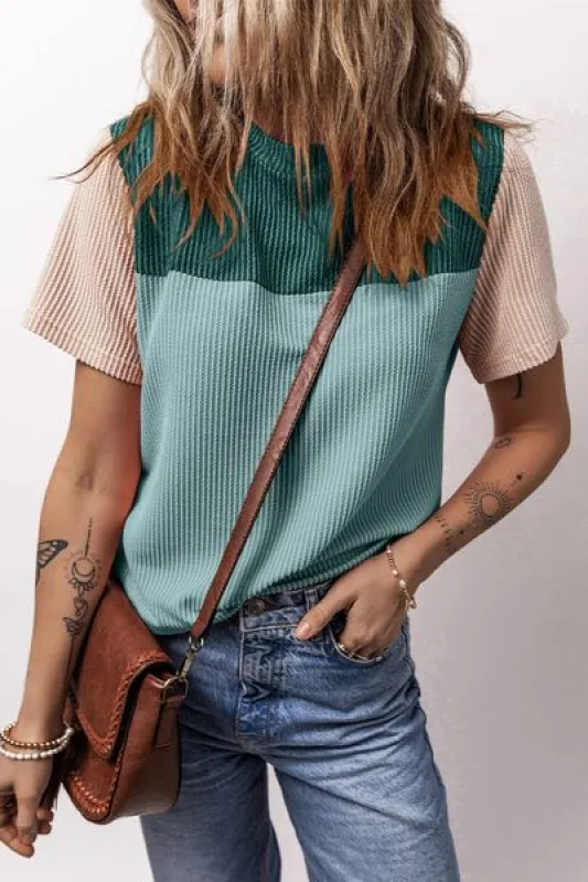 Color Block Round Neck Short Sleeve T-Shirt sold by Charming Charlie