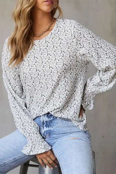 Printed Round Neck Flounce Sleeve Blouse sold by Charming Charlie product image thumbnail 3