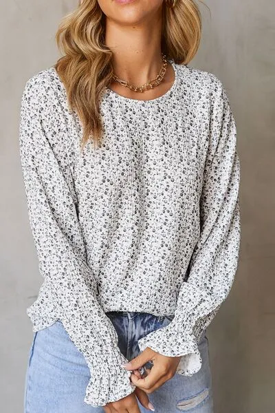 Printed Round Neck Flounce Sleeve Blouse sold by Charming Charlie product image thumbnail 2