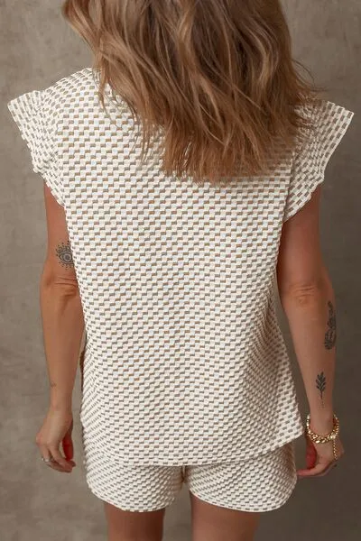 Ruffled Round Neck Checkered Top and Shorts Set sold by Charming Charlie product image thumbnail 2