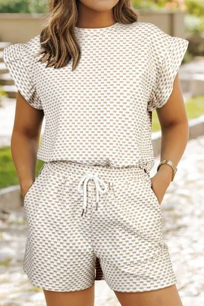 Ruffled Round Neck Checkered Top and Shorts Set sold by Charming Charlie product image thumbnail 5