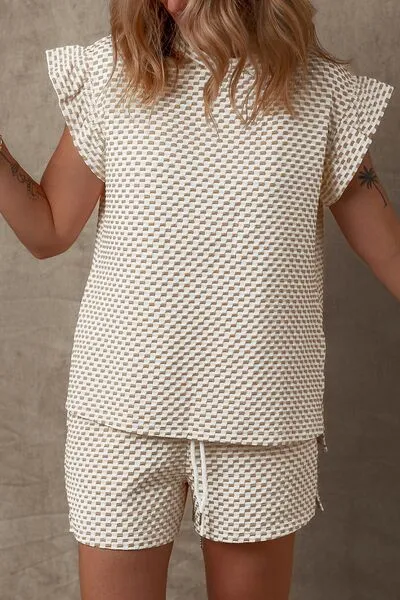 Ruffled Round Neck Checkered Top and Shorts Set sold by Charming Charlie product image thumbnail 4