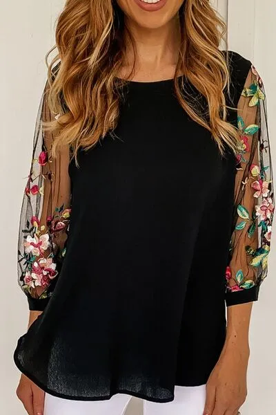Floral Embroidered Sleeve Round Neck Blouse sold by Charming Charlie product image thumbnail 3