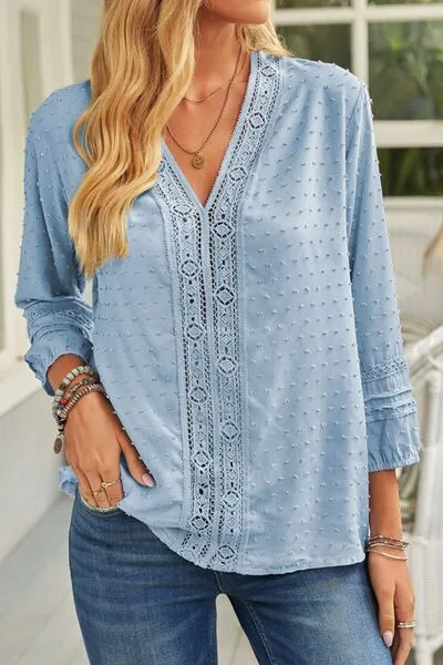 Swiss Dot V-Neck Long Sleeve Blouse sold by Charming Charlie