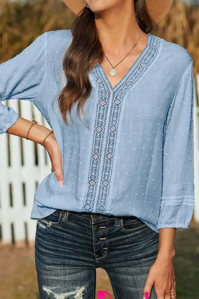 Swiss Dot V-Neck Long Sleeve Blouse sold by Charming Charlie product image thumbnail 4