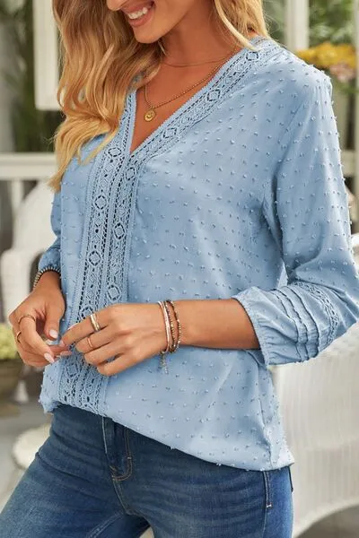 Swiss Dot V-Neck Long Sleeve Blouse sold by Charming Charlie product image thumbnail 3