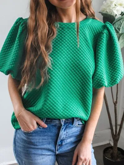 Texture Round Neck Puff Sleeve Blouse sold by Charming Charlie