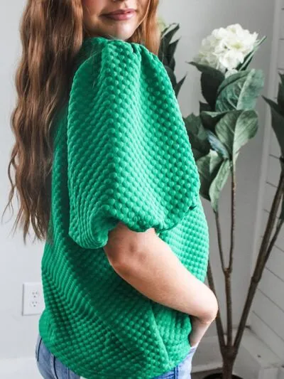 Texture Round Neck Puff Sleeve Blouse sold by Charming Charlie product image thumbnail 3