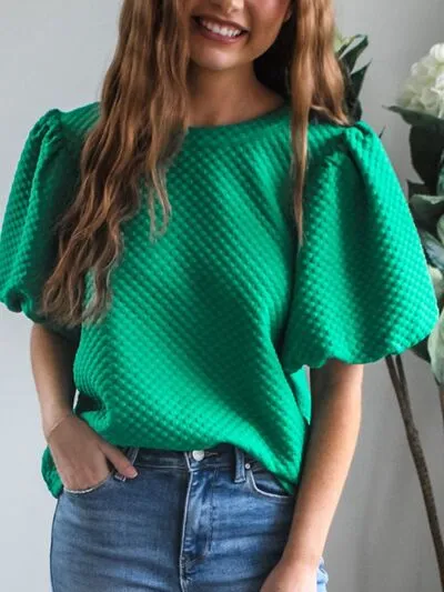 Texture Round Neck Puff Sleeve Blouse sold by Charming Charlie product image thumbnail 2