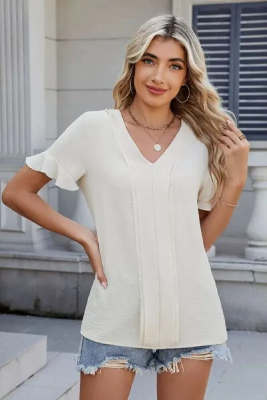 V-Neck Short Sleeve Blouse sold by Charming Charlie