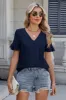 Ruffled V-Neck Short Sleeve Blouse sold by Charming Charlie